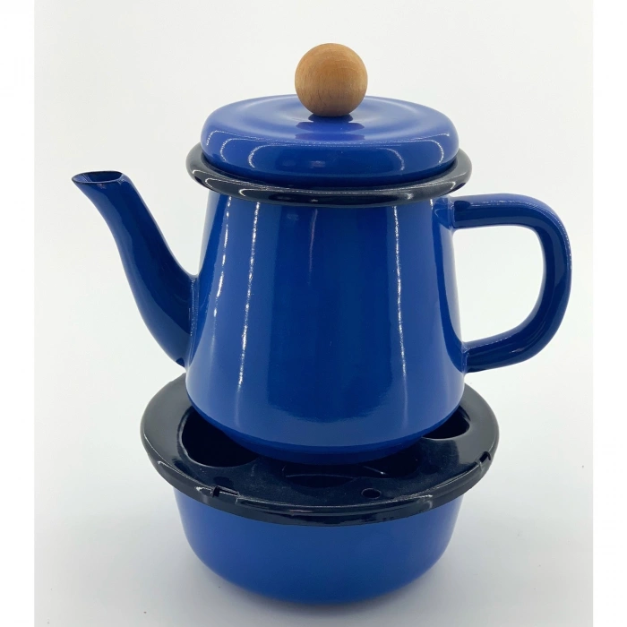 Ebru Metal Emaye Isıtıcılı Demlik