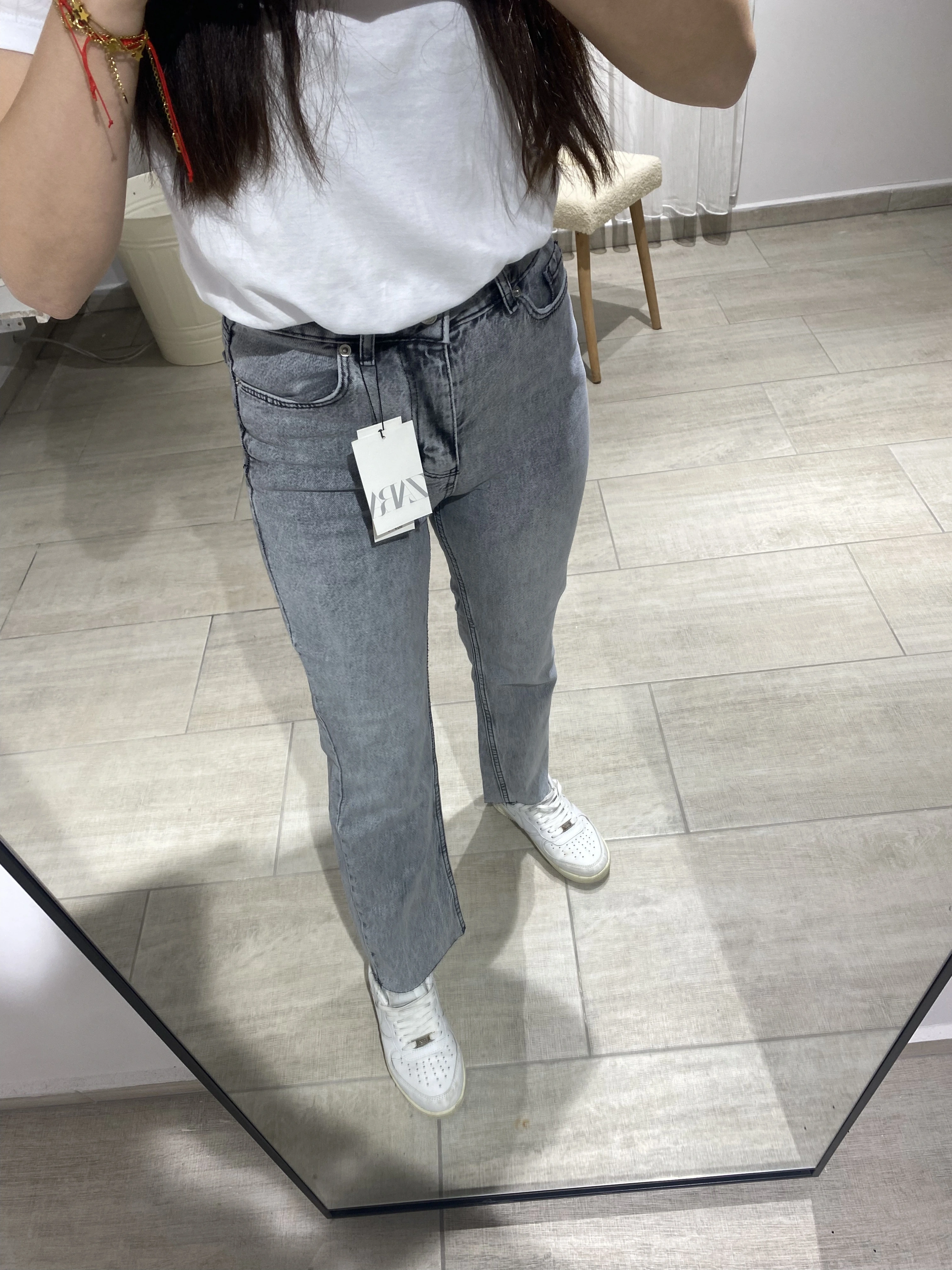 ZARA MODEL KESİK PAÇA BOYFİT GRİ KOT PANTOLON