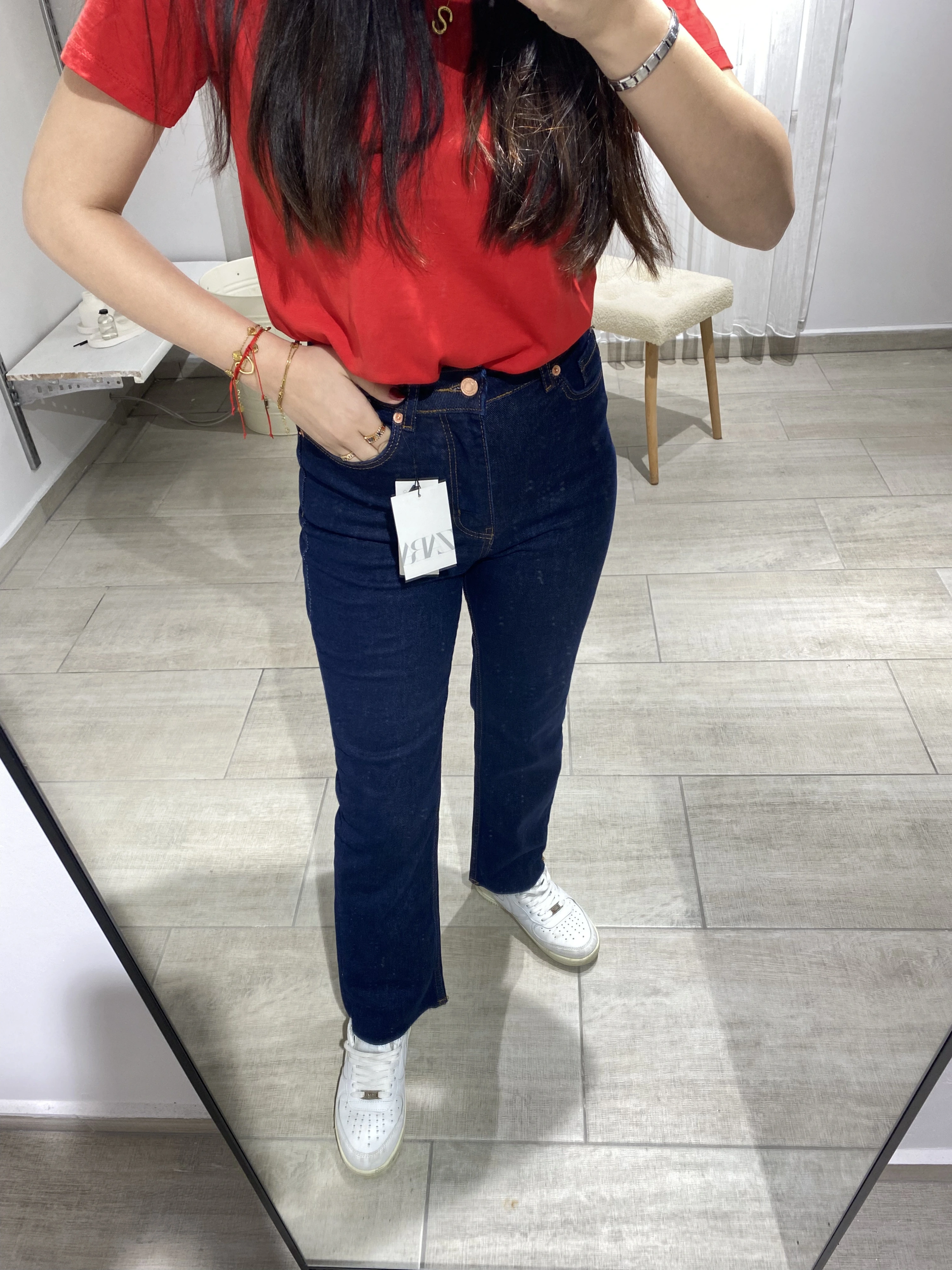 ZARA MODEL KESİK PAÇA BOYFİT KOYU MAVİ KOT PANTOLON