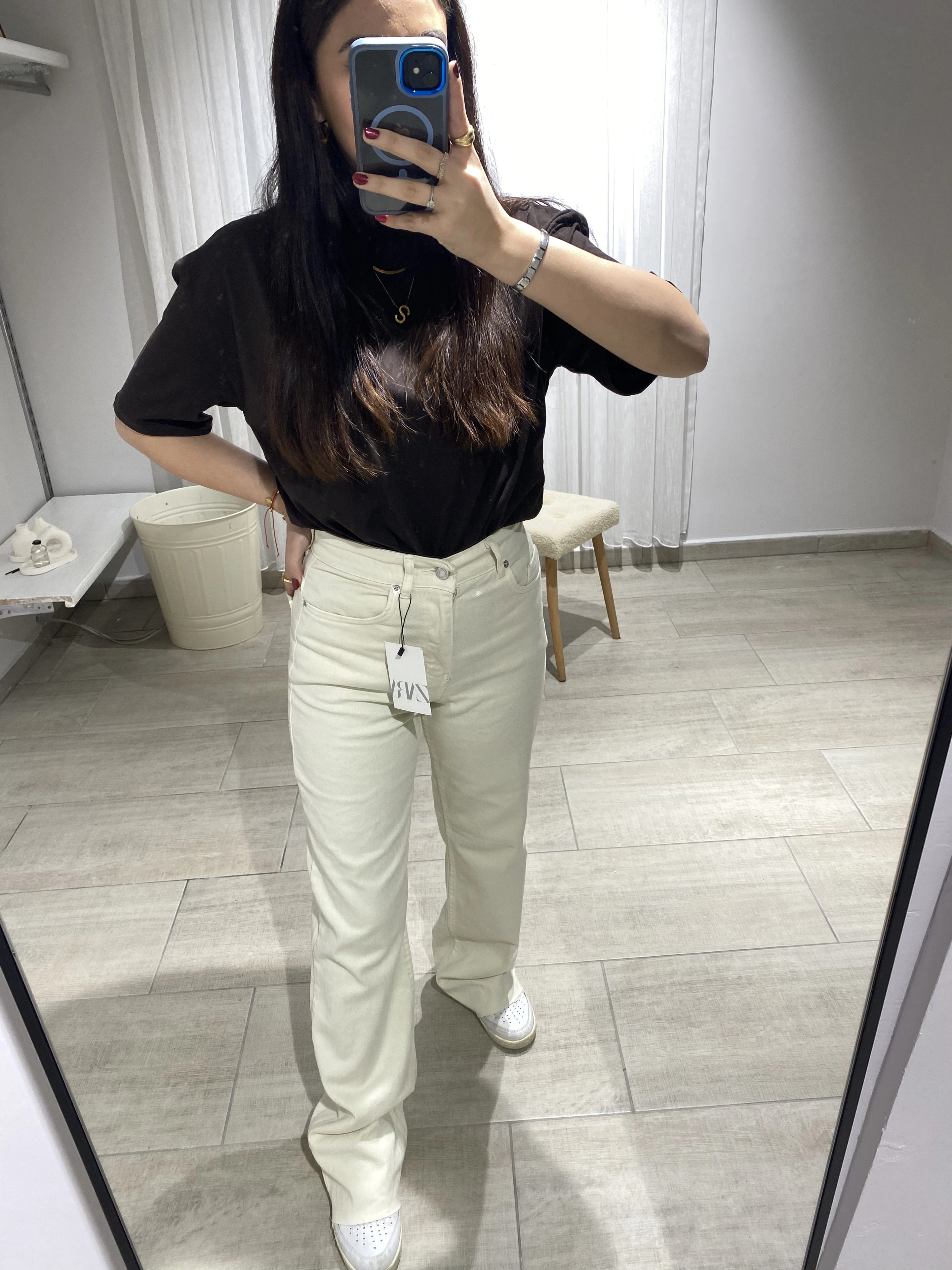 ZARA MODEL KESİK PAÇA STRAİGHT KREM KOT PANTOLON