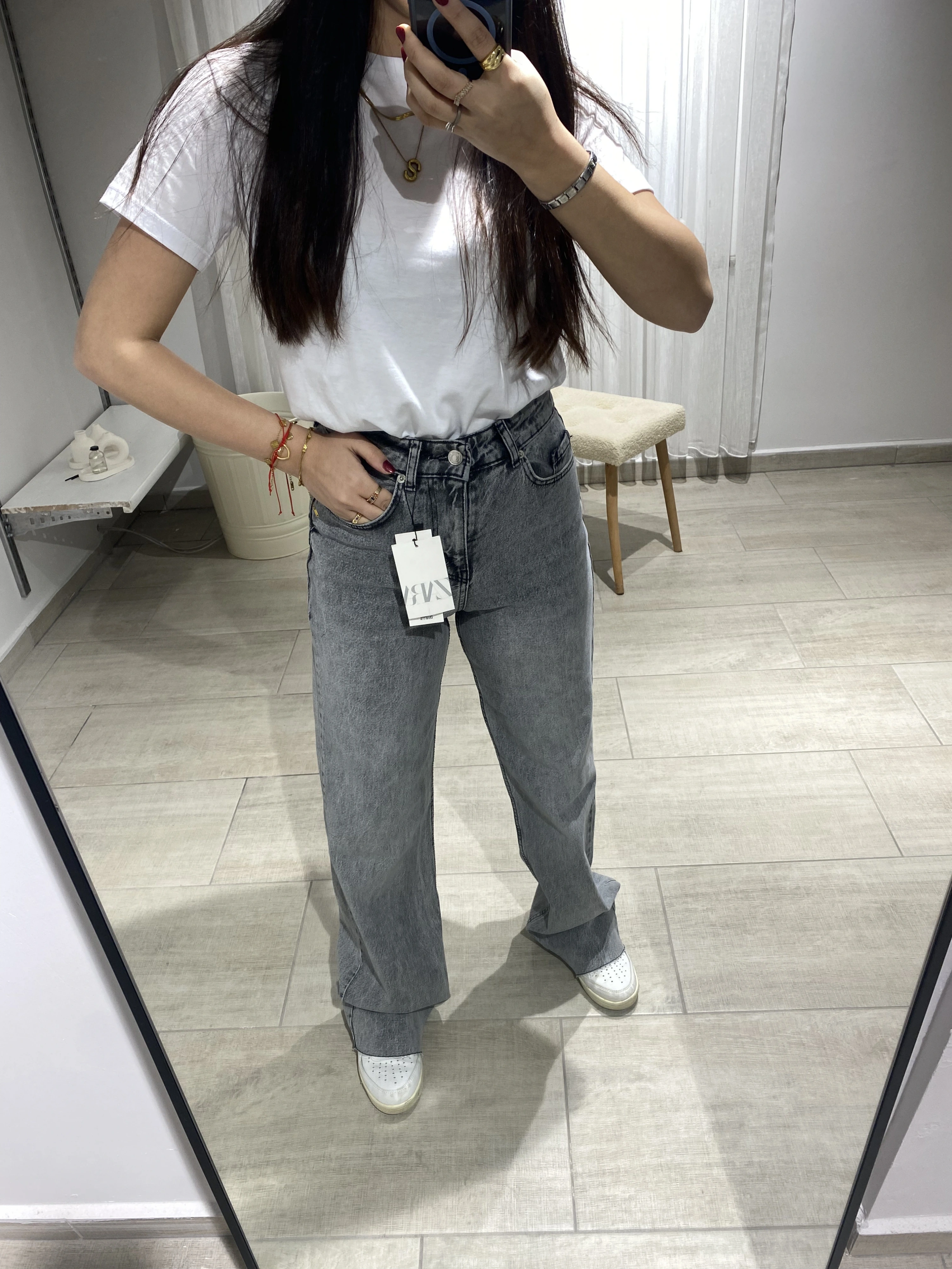 ZARA MODEL KESİK PAÇA STRAİGHT GRİ KOT PANTOLON