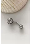 Gümüş Renk Taşlı Göbek Piercing