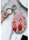 Açık Pembe Renk Flamingo Figürlü Cep Aynası/ Anahtarlık