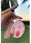 Açık Pembe Renk Flamingo Figürlü Cep Aynası/ Anahtarlık