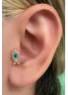 Altın Renk Balık Figürlü Taş Detaylı Çelik Tragus/Kıkırdak Küpe/Piercing (Tek)