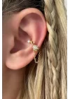 Altın Renk Gül Detaylı Çelik Ear Cuff (tek)