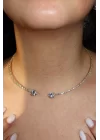 Altın Renk Kalp Detaylı Taşlı Choker Kolye