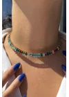 Altın Renk Karışık Taşlı Choker Kolye