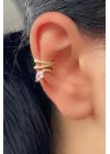 Altın Renk Taş Detaylı Ear Cuff Küpe (Tek)