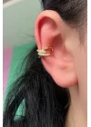 Altın Renk Taşlı Çelik Ear Cuff Küpe (Tek)