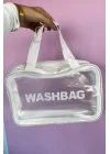 Beyaz Renk Wash Bag Su Geçirmez Şeffaf Kozmetik Çantası