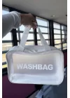 Beyaz Renk Wash Bag Su Geçirmez Şeffaf Kozmetik Çantası