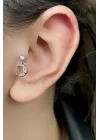 Gümüş Renk Ay Figürlü Taş Detaylı Cerrahi Çelik Tragus/kıkırdak Küpe/piercing (tek)