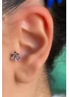 Gümüş Renk Cerrahi Çelik Taş Detaylı Tragus/Kıkırdak Küpe/Piercing (Tek)