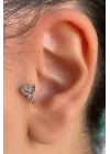 Gümüş Renk Cerrahi Çelik Taş Detaylı Tragus/Kıkırdak Küpe/Piercing (Tek)