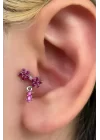 Gümüş Renk Çiçek Figürlü Taş Detaylı Çelik Tragus/Kıkırdak Küpe/Piercing (Tek)