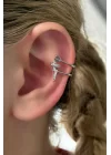 Gümüş Renk Çivi Detaylı Çelik Ear Cuff (tek)