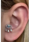 Gümüş Renk Göz Figürlü Taşlı Cerrahi Çelik Tragus/Kıkırdak Küpe/Piercing (Tek)