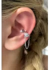 Gümüş Renk Gül Detaylı Çelik Ear Cuff (tek)