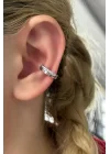 Gümüş Renk Halka Detaylı Taşlı Çelik Ear Cuff (tek)