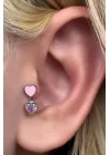 Gümüş Renk Kalp Figürlü Taş Detaylı Çelik Tragus/Kıkırdak Küpe/Piercing (Tek)