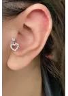 Gümüş Renk Kalp Figürlü Taş Detaylı Cerrahi Çelik Tragus/kıkırdak Küpe/piercing (tek)