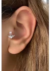 Gümüş Renk Kanat Figürlü Taş Detaylı Cerrahi Çelik Tragus/kıkırdak Küpe/piercing (tek)