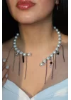 Gümüş Renk Karışık Figürlü İncili Choker Kolye