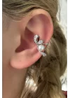 Gümüş Renk Kurdele Detaylı Taşlı Ear Cuff (tek)