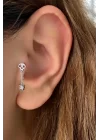 Gümüş Renk Kuru Kafa Figürlü Taş Detaylı Cerrahi Çelik Tragus/kıkırdak Küpe/piercing (tek)