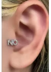 Gümüş Renk No Yazılı Taş Detaylı Çelik Tragus/Kıkırdak Küpe/Piercing (Tek)