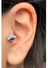 Gümüş Renk Taş Detaylı Çelik Tragus/Kıkırdak Küpe/Piercing (Tek)