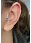 Gümüş Renk Taş Detaylı Cerrahi Çelik Tragus/kıkırdak Küpe/piercing (tek)