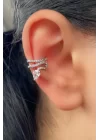 Gümüş Renk Taş Detaylı Ear Cuff Küpe (Tek)