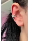 Gümüş Renk Taşlı Çelik Ear Cuff Küpe (Tek)