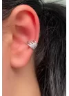 Gümüş Renk Taşlı Çelik Ear Cuff Küpe (Tek)