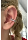 Gümüş Renk Taşlı Çelik Ear Cuff (tek)