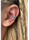 Gümüş Renk Taşlı Çelik Ear Cuff (tek)