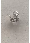 Gümüş Renk Taşlı Çelik Ear Cuff (Tek)