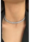 Gümüş Renk Taşlı Choker Su Yolu Kolye