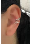 Gümüş Renk Yılan Figürlü Ear Cuff Küpe (Tek)