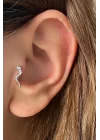 Gümüş Renk Yılan Figürlü Taş Detaylı Cerrahi Çelik Tragus/kıkırdak Küpe/piercing (tek)