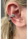 Gümüş Renk Yonca Figürlü Çelik Ear Cuff Küpe (Tek)