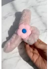 Pembe Renk Çiçek Figürlü Peluş Mandal Toka