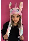 Pembe Renk Unicorn Figürlü Işıklı Kulakları Oynayan Peluş Şapka