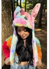 Pembe Renk Unicorn Figürlü Işıklı Kulakları Oynayan Peluş Şapka