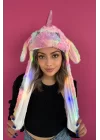 Pembe Renk Unicorn Figürlü Işıklı Kulakları Oynayan Peluş Şapka