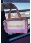 Pembe Renk Wash Bag Su Geçirmez Şeffaf Kozmetik Çantası