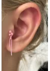 Pembe Renk Zincir Detaylı Cerrahi Çelik Tragus/kıkırdak Küpe (tek)