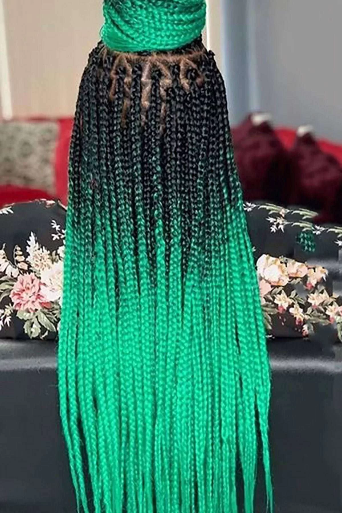 Yeşil Siyah İki Renk Ombreli Afrika Zenci Örgüsü Box Braid Sentetik Saç 60cm 100gr